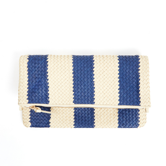 Indigo and Cream Striped Foldover Clutch - BH&Co. 
